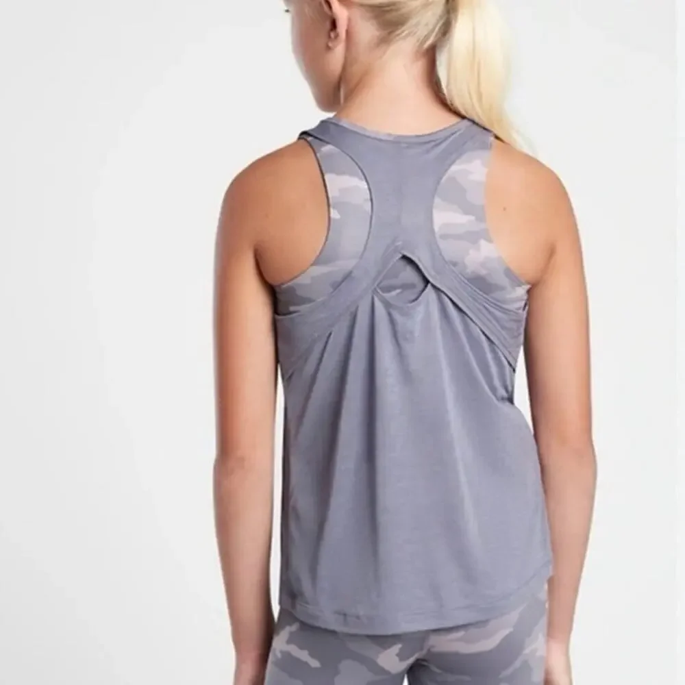 Athleta Girl Double The Fun Tank Purple Camo Back Size L Racerback EUC